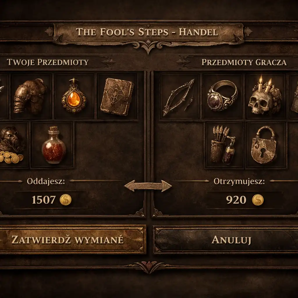 Okno handlu między graczami w The Fool’s Steps